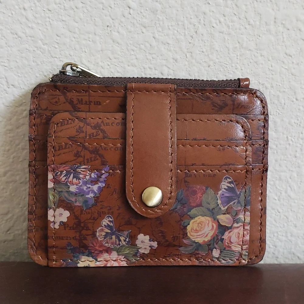 EUC Patricia Nash Cassis RFID  Leather ID card wallet English Garden Floral Map - Picture 3 of 8